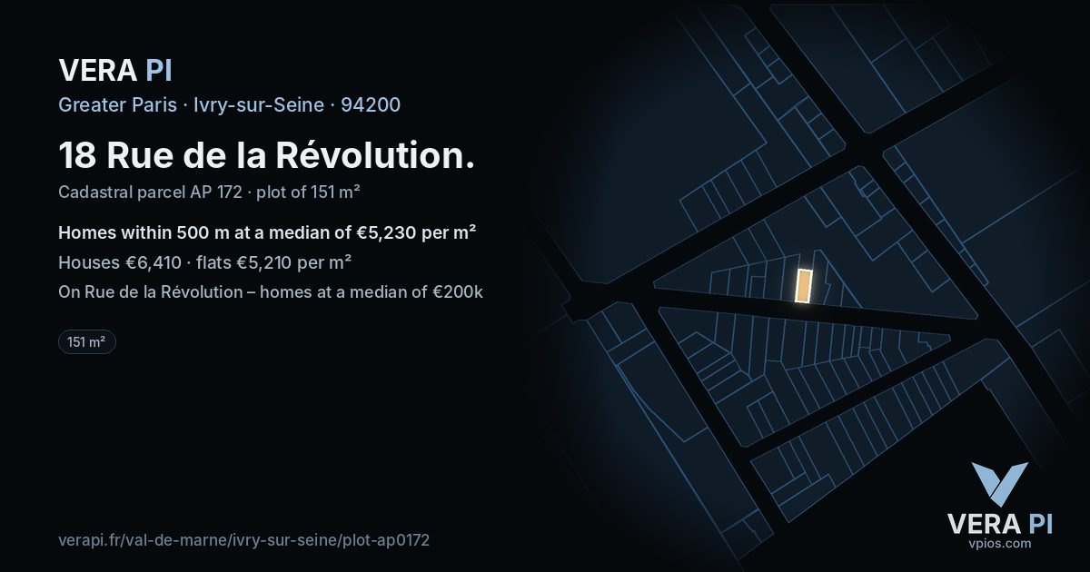 18 Rue de la Révolution, Ivry-sur-Seine at night – the plot lit, the parcels around coloured by the prices near them