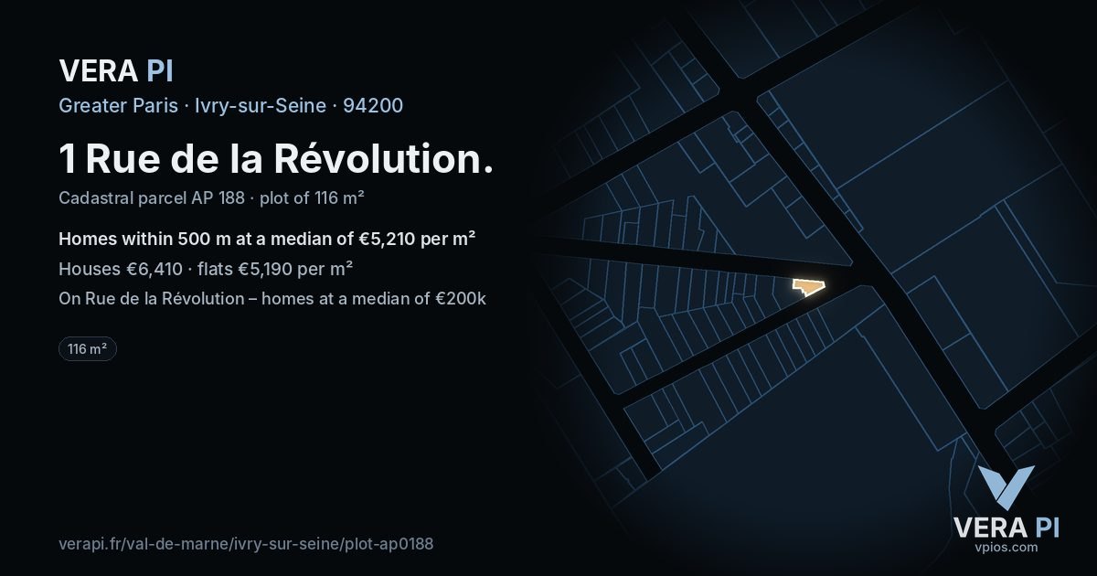 1 Rue de la Révolution, Ivry-sur-Seine at night – the plot lit, the parcels around coloured by the prices near them