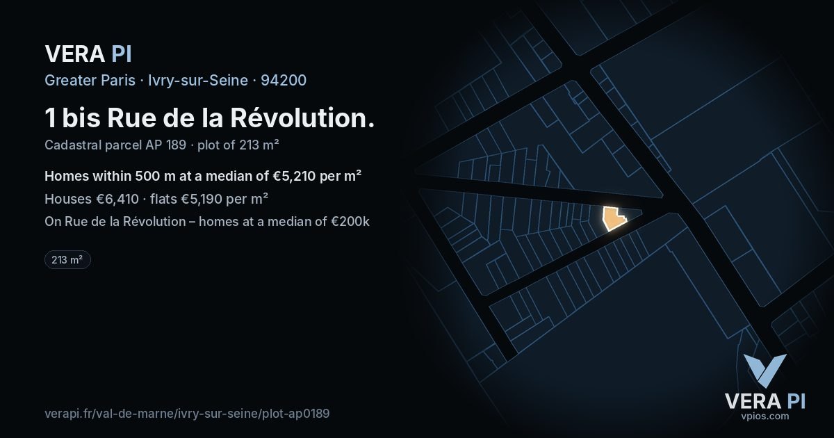 1 bis Rue de la Révolution, Ivry-sur-Seine at night – the plot lit, the parcels around coloured by the prices near them