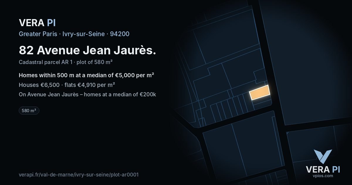 82 Avenue Jean Jaurès, Ivry-sur-Seine at night – the plot lit, the parcels around coloured by the prices near them