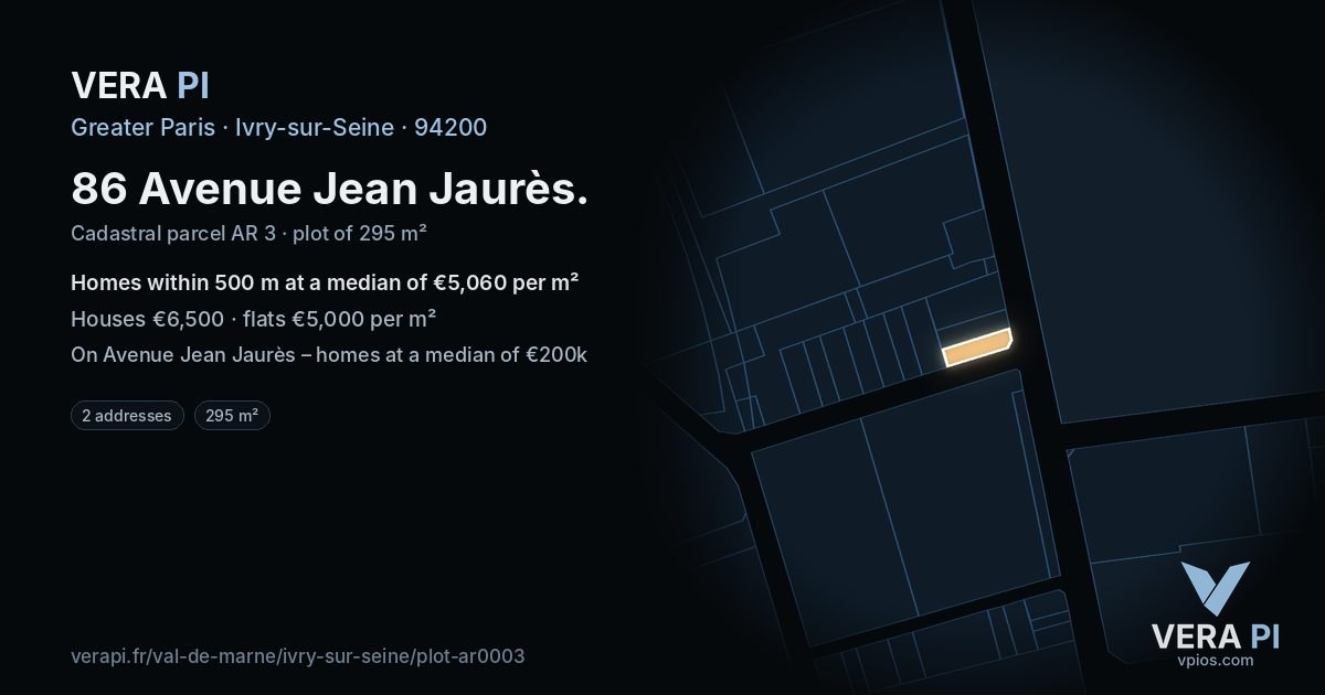 86 Avenue Jean Jaurès, Ivry-sur-Seine at night – the plot lit, the parcels around coloured by the prices near them