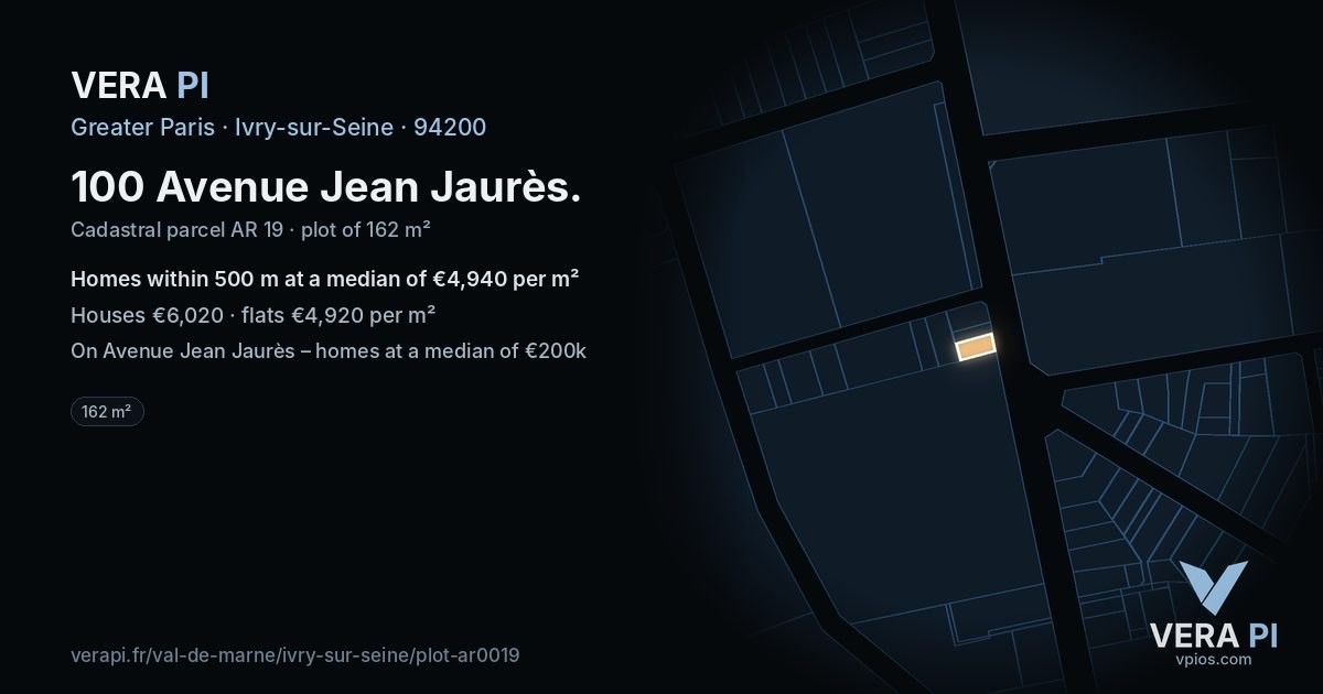 100 Avenue Jean Jaurès, Ivry-sur-Seine at night – the plot lit, the parcels around coloured by the prices near them