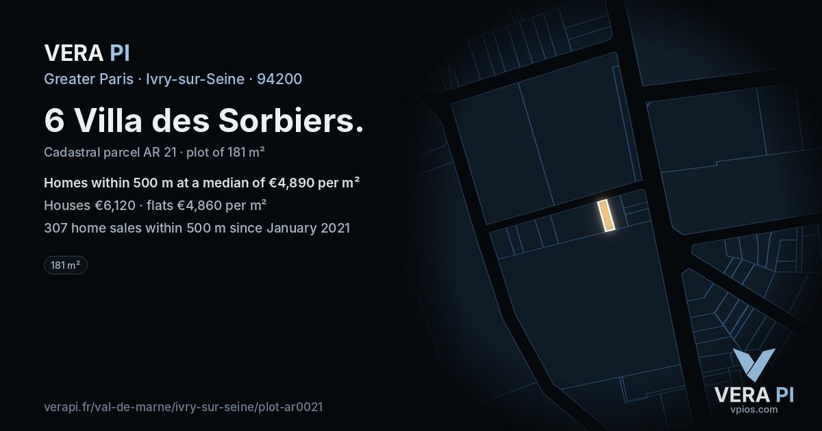 6 Villa des Sorbiers, Ivry-sur-Seine at night – the plot lit, the parcels around coloured by the prices near them