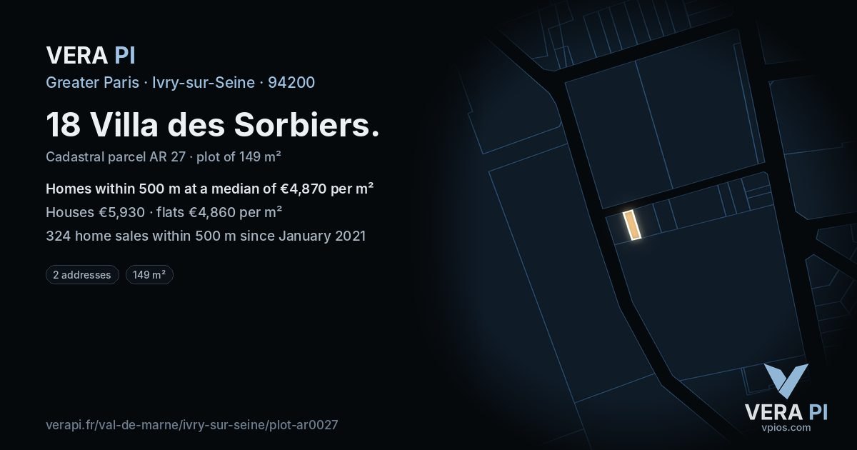 18 Villa des Sorbiers, Ivry-sur-Seine at night – the plot lit, the parcels around coloured by the prices near them