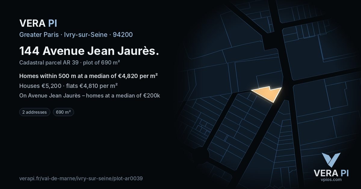 144 Avenue Jean Jaurès, Ivry-sur-Seine at night – the plot lit, the parcels around coloured by the prices near them
