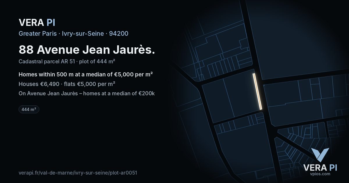 88 Avenue Jean Jaurès, Ivry-sur-Seine at night – the plot lit, the parcels around coloured by the prices near them