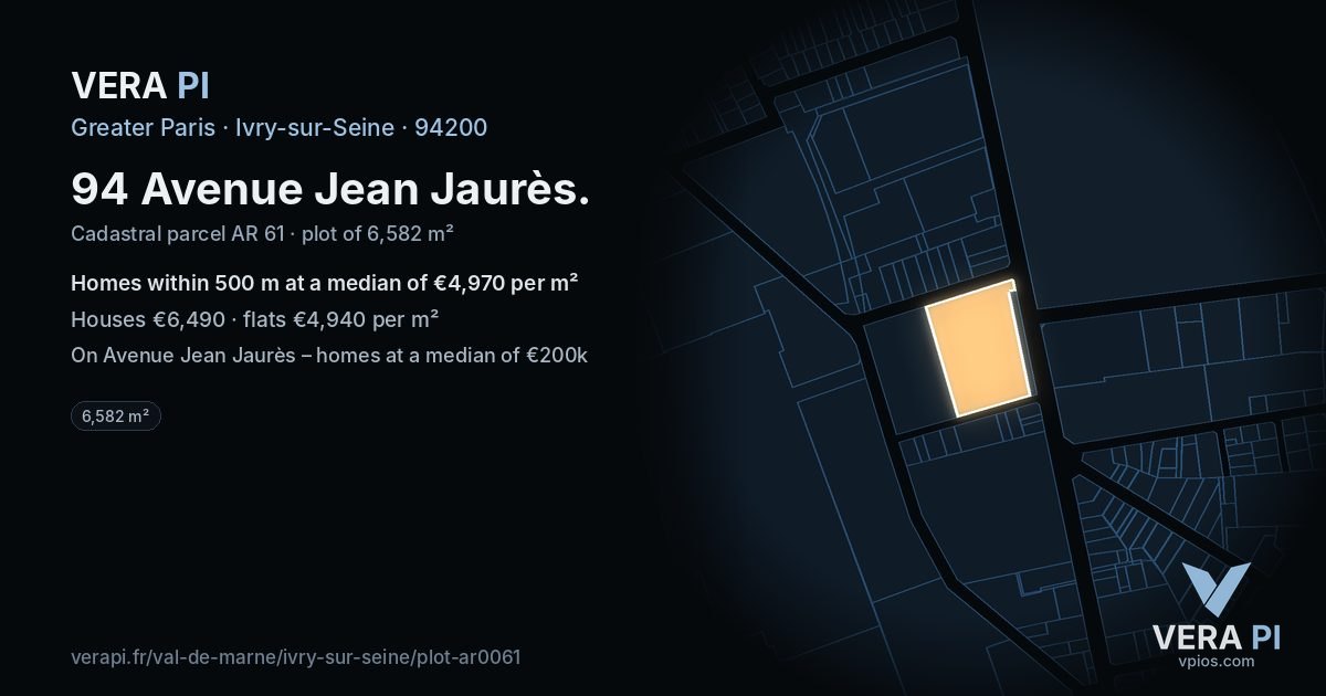 94 Avenue Jean Jaurès, Ivry-sur-Seine at night – the plot lit, the parcels around coloured by the prices near them