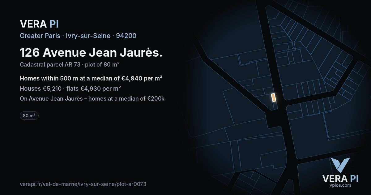 126 Avenue Jean Jaurès, Ivry-sur-Seine at night – the plot lit, the parcels around coloured by the prices near them