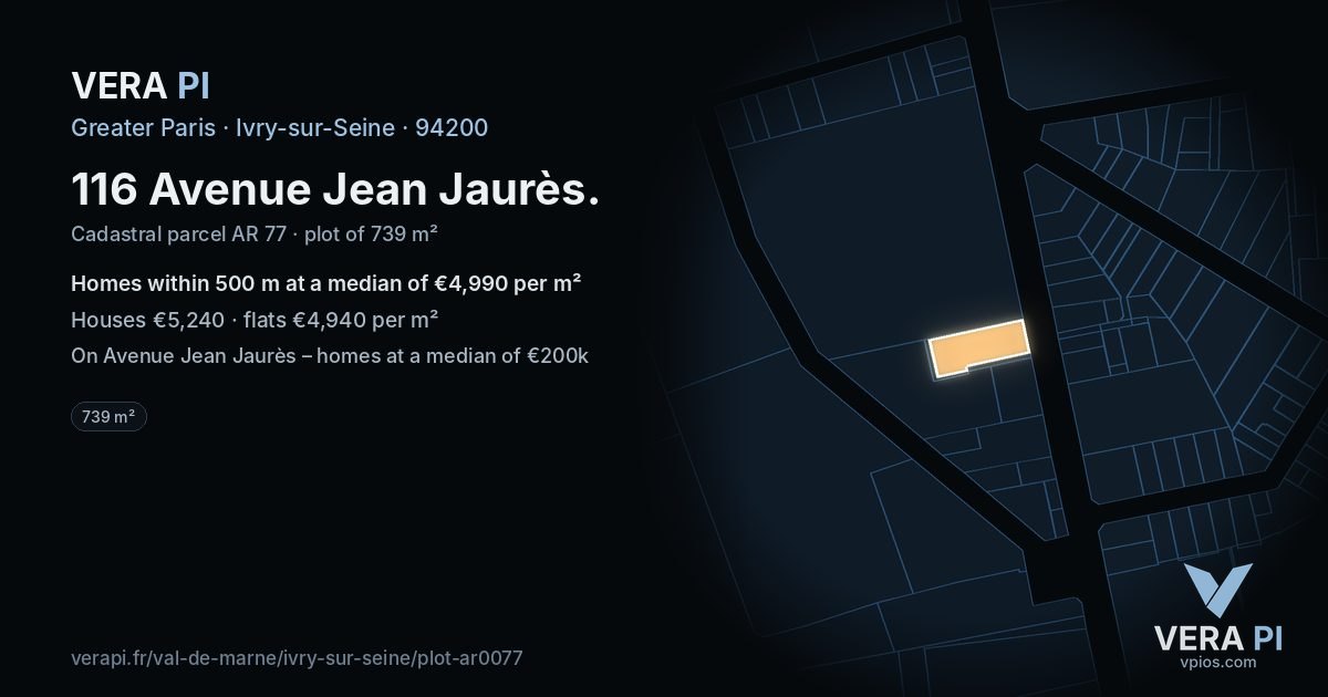 116 Avenue Jean Jaurès, Ivry-sur-Seine at night – the plot lit, the parcels around coloured by the prices near them