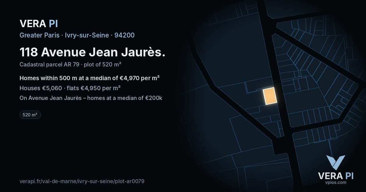 118 Avenue Jean Jaurès, Ivry-sur-Seine at night – the plot lit, the parcels around coloured by the prices near them