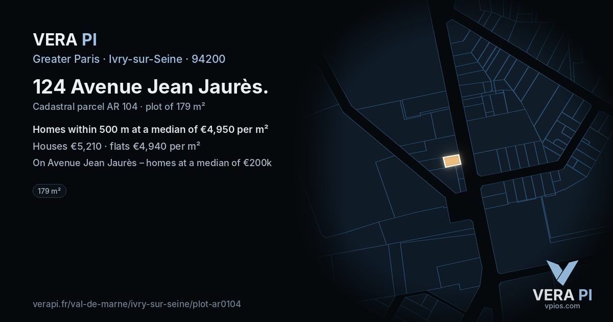 124 Avenue Jean Jaurès, Ivry-sur-Seine at night – the plot lit, the parcels around coloured by the prices near them