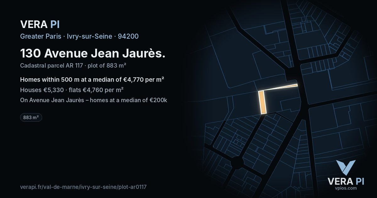 130 Avenue Jean Jaurès, Ivry-sur-Seine at night – the plot lit, the parcels around coloured by the prices near them