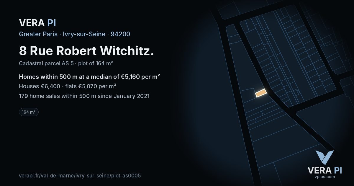 8 Rue Robert Witchitz, Ivry-sur-Seine at night – the plot lit, the parcels around coloured by the prices near them