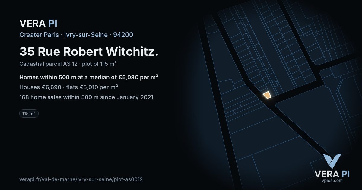 35 Rue Robert Witchitz, Ivry-sur-Seine at night – the plot lit, the parcels around coloured by the prices near them