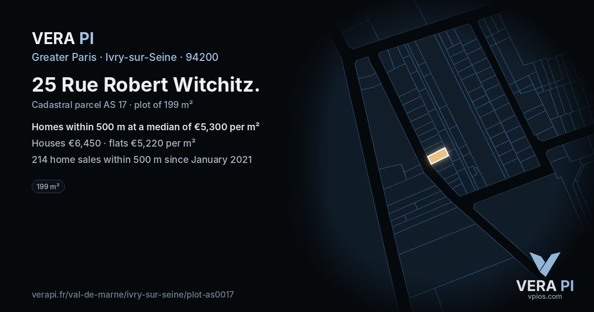 25 Rue Robert Witchitz, Ivry-sur-Seine at night – the plot lit, the parcels around coloured by the prices near them