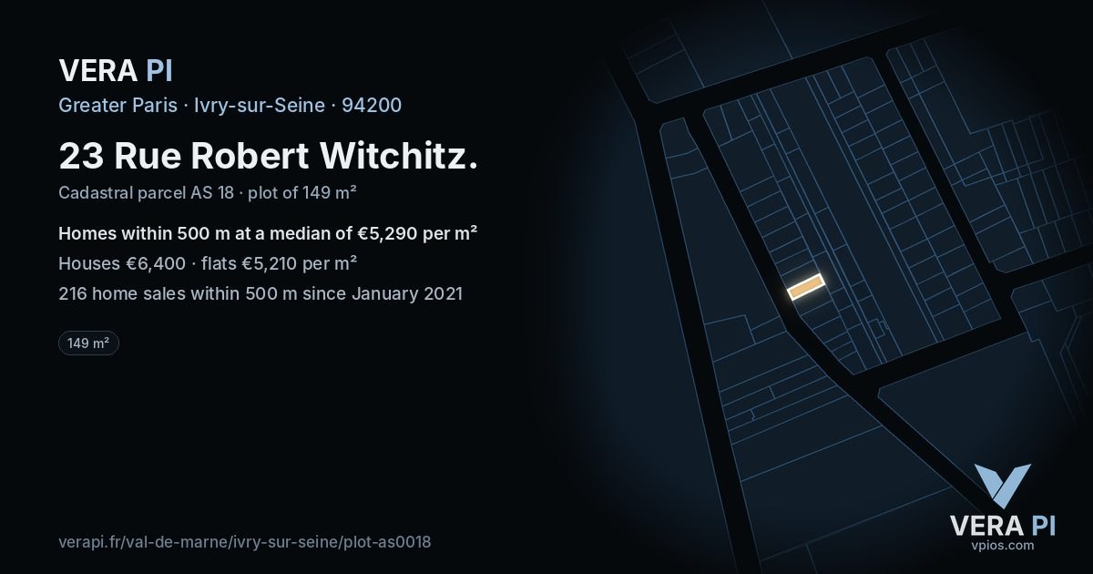 23 Rue Robert Witchitz, Ivry-sur-Seine at night – the plot lit, the parcels around coloured by the prices near them