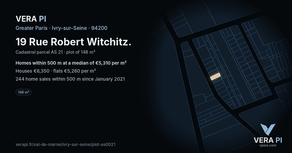 19 Rue Robert Witchitz, Ivry-sur-Seine at night – the plot lit, the parcels around coloured by the prices near them