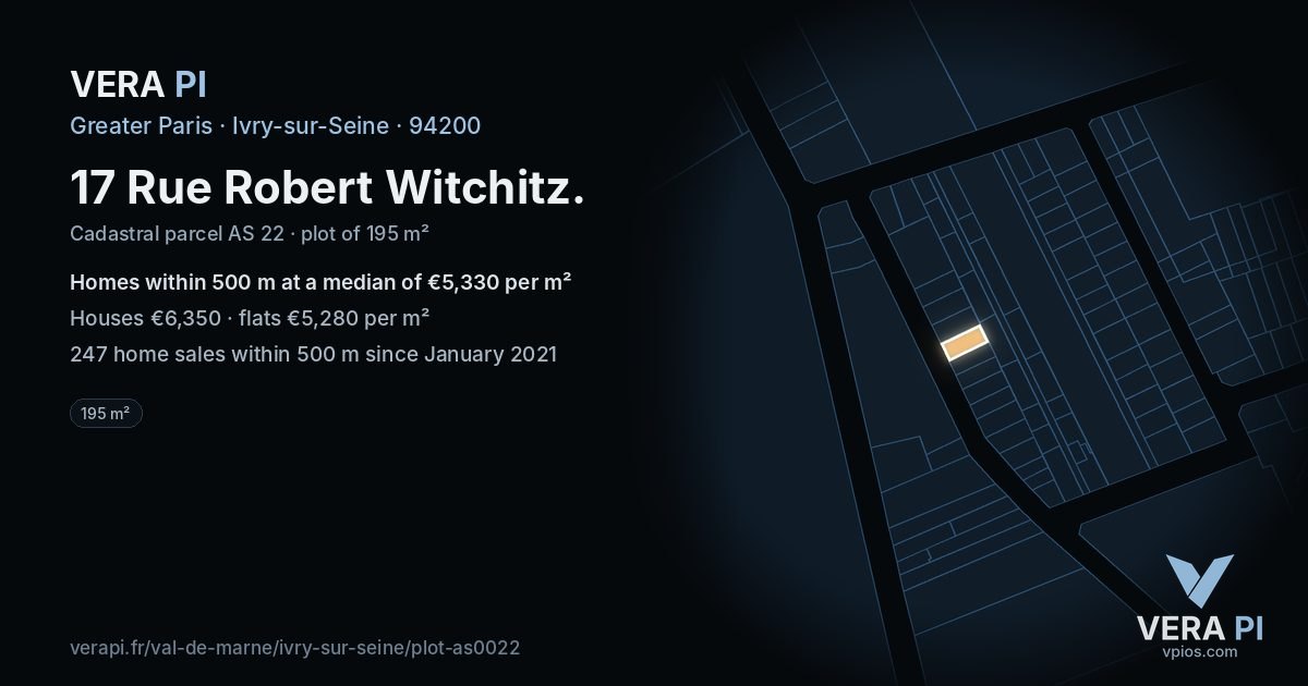 17 Rue Robert Witchitz, Ivry-sur-Seine at night – the plot lit, the parcels around coloured by the prices near them