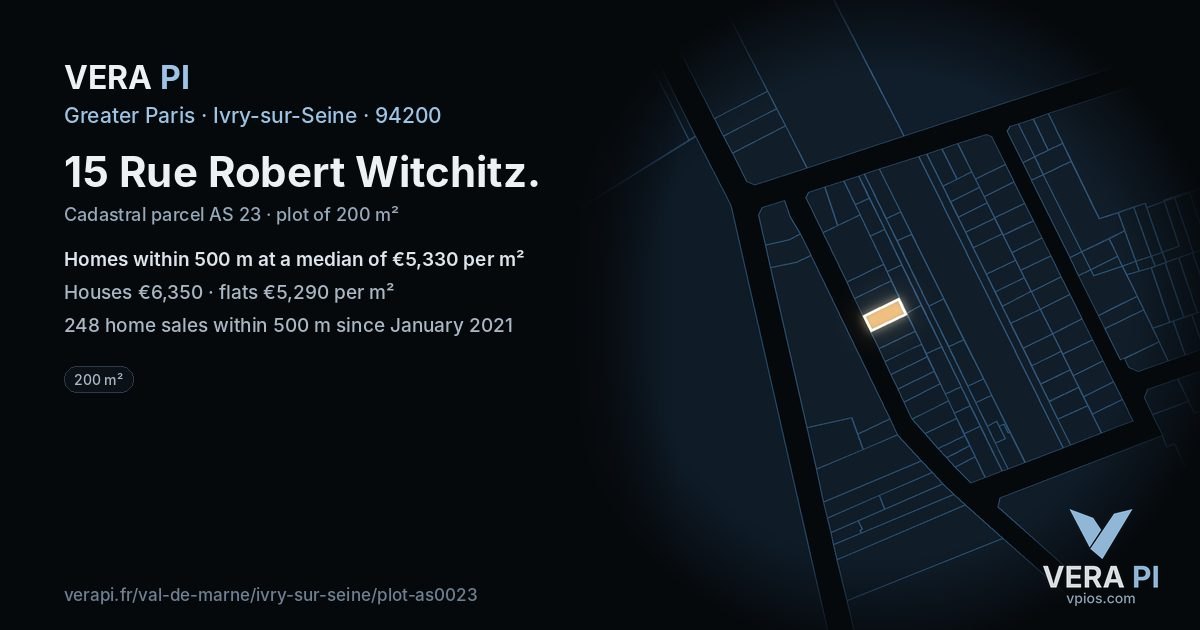 15 Rue Robert Witchitz, Ivry-sur-Seine at night – the plot lit, the parcels around coloured by the prices near them