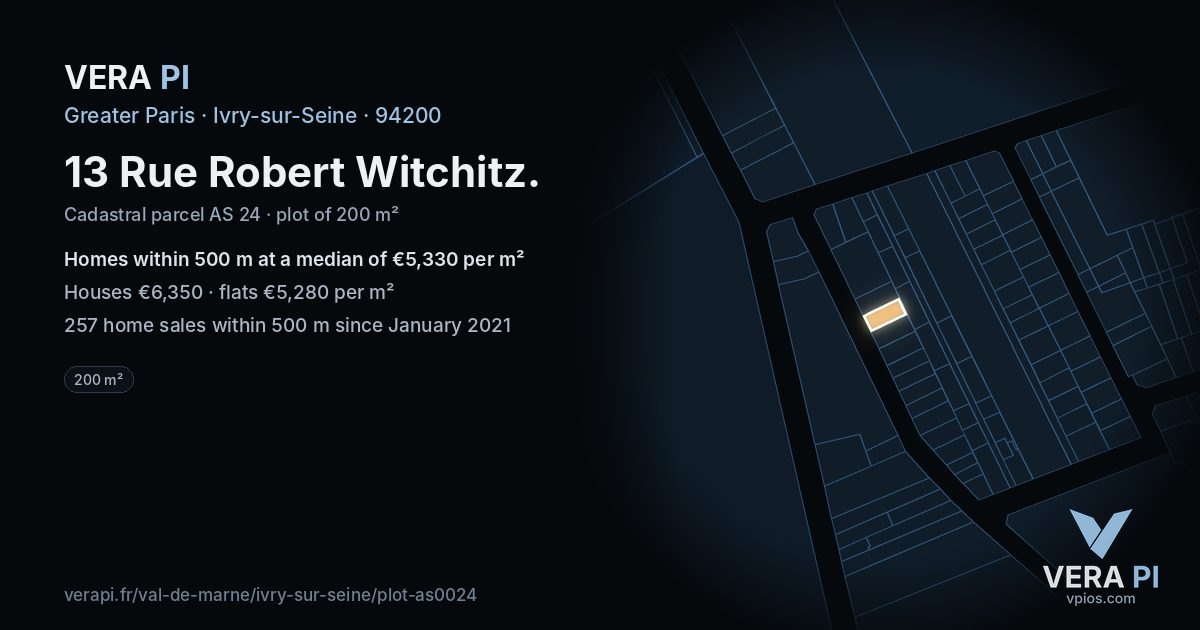 13 Rue Robert Witchitz, Ivry-sur-Seine at night – the plot lit, the parcels around coloured by the prices near them