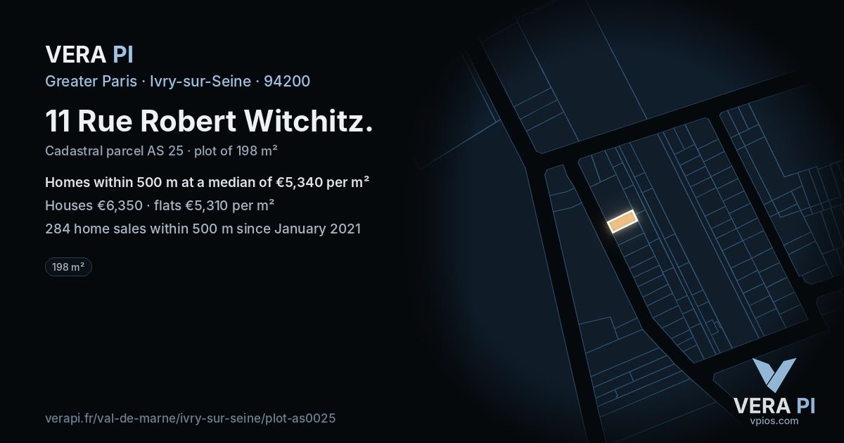 11 Rue Robert Witchitz, Ivry-sur-Seine at night – the plot lit, the parcels around coloured by the prices near them