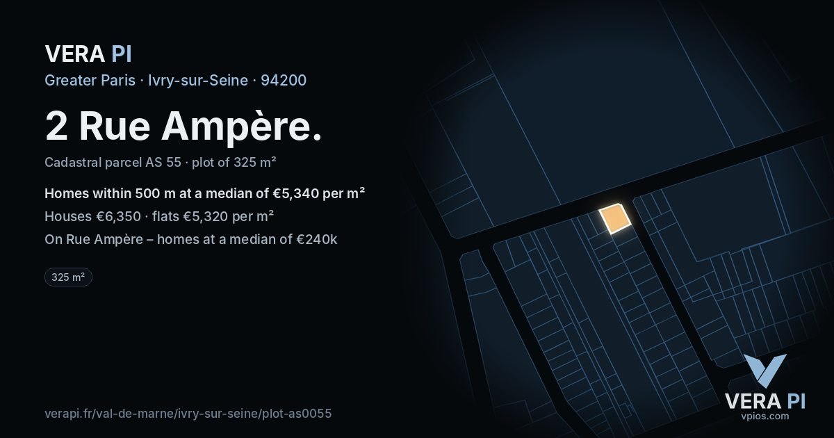 2 Rue Ampère, Ivry-sur-Seine at night – the plot lit, the parcels around coloured by the prices near them