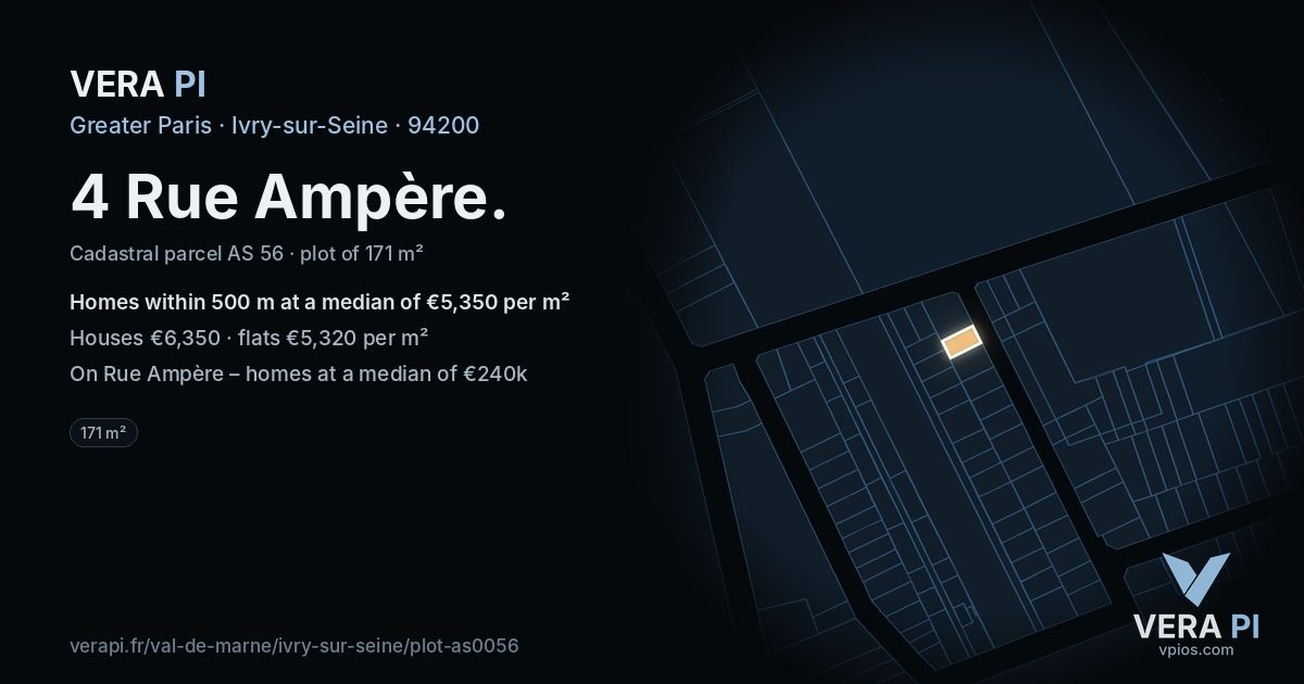 4 Rue Ampère, Ivry-sur-Seine at night – the plot lit, the parcels around coloured by the prices near them