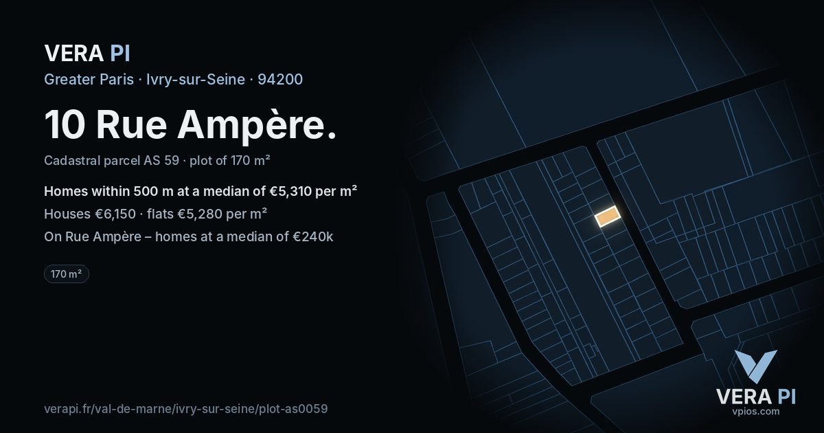 10 Rue Ampère, Ivry-sur-Seine at night – the plot lit, the parcels around coloured by the prices near them