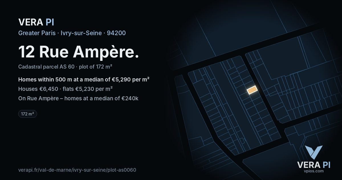 12 Rue Ampère, Ivry-sur-Seine at night – the plot lit, the parcels around coloured by the prices near them