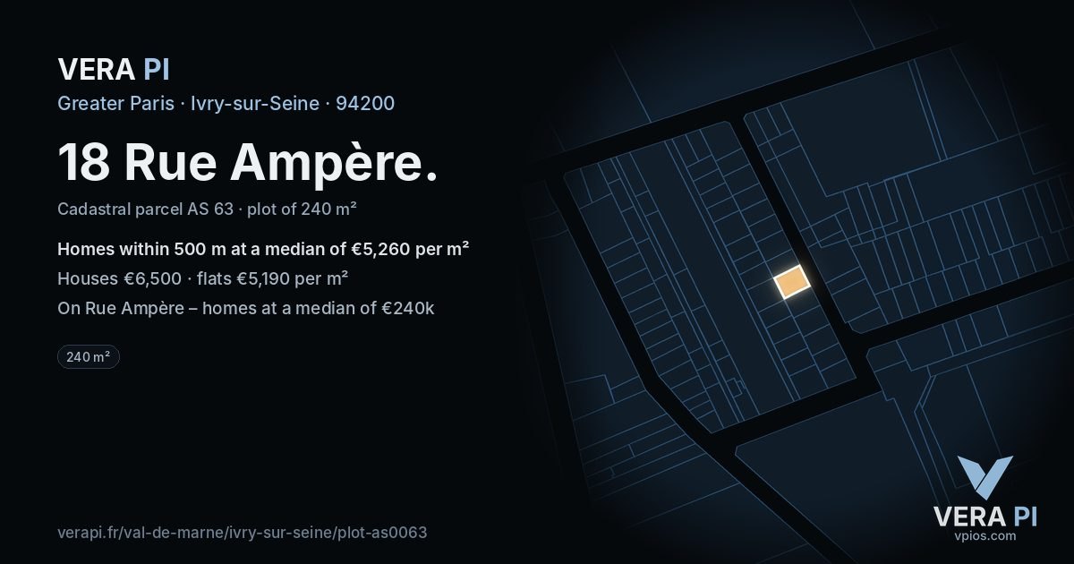 18 Rue Ampère, Ivry-sur-Seine at night – the plot lit, the parcels around coloured by the prices near them