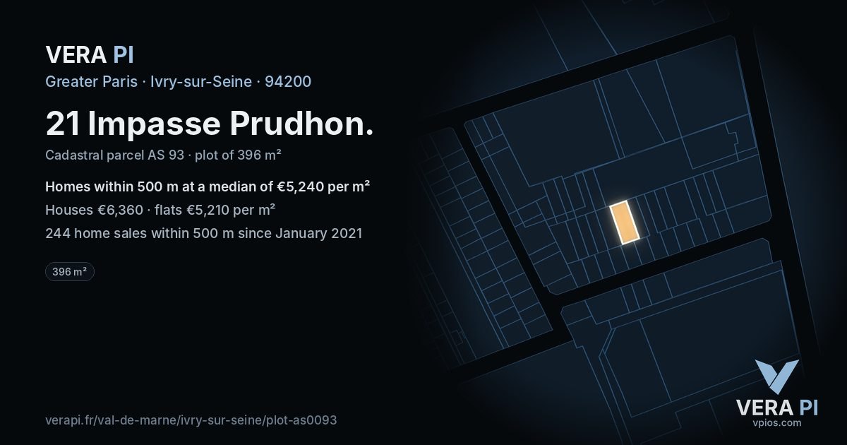 21 Impasse Prudhon, Ivry-sur-Seine at night – the plot lit, the parcels around coloured by the prices near them