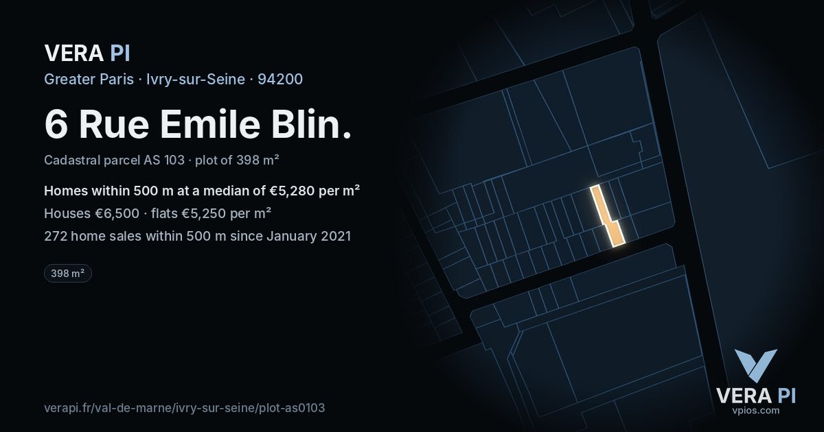 6 Rue Emile Blin, Ivry-sur-Seine at night – the plot lit, the parcels around coloured by the prices near them