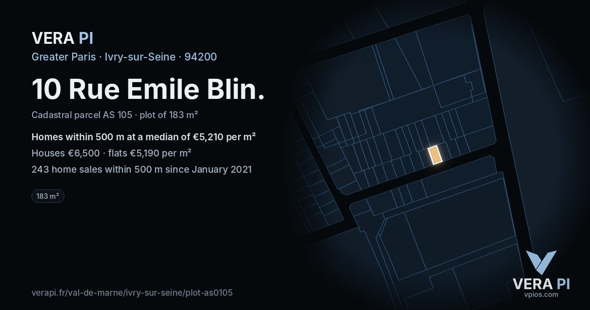10 Rue Emile Blin, Ivry-sur-Seine at night – the plot lit, the parcels around coloured by the prices near them
