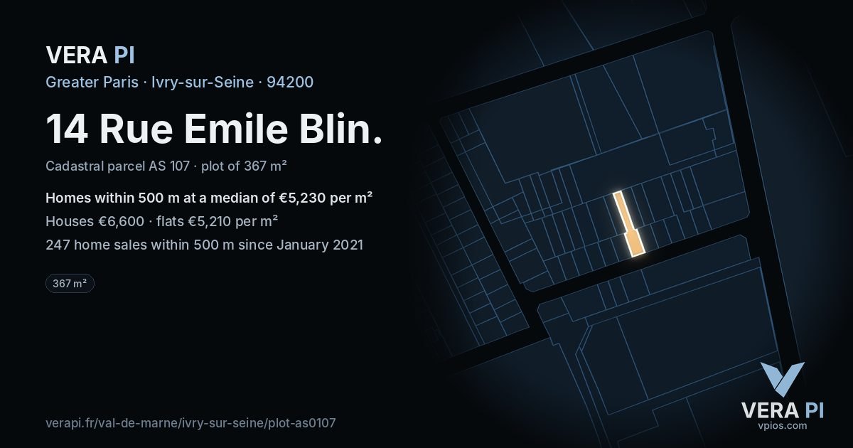 14 Rue Emile Blin, Ivry-sur-Seine at night – the plot lit, the parcels around coloured by the prices near them