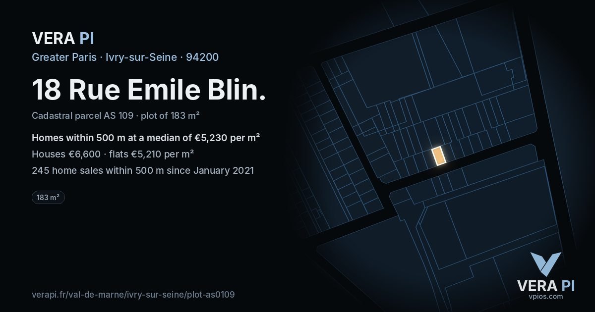 18 Rue Emile Blin, Ivry-sur-Seine at night – the plot lit, the parcels around coloured by the prices near them
