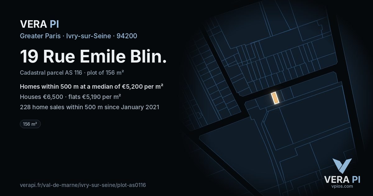 19 Rue Emile Blin, Ivry-sur-Seine at night – the plot lit, the parcels around coloured by the prices near them