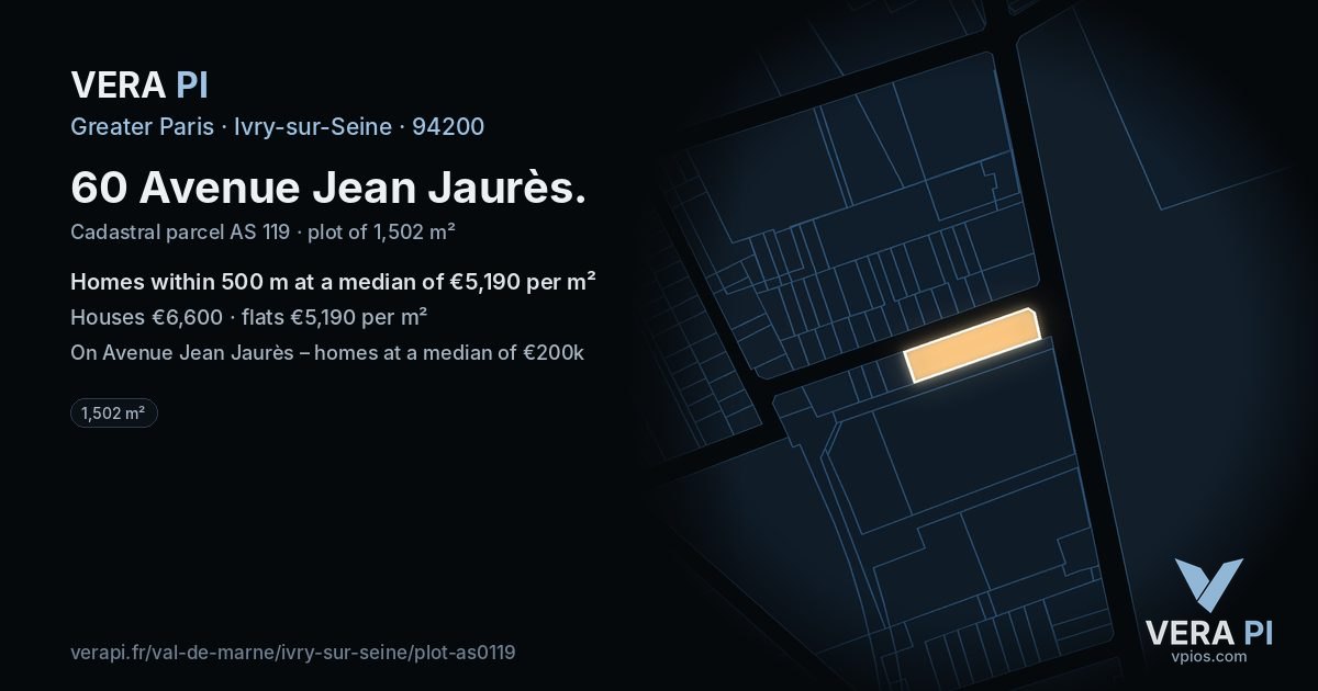 60 Avenue Jean Jaurès, Ivry-sur-Seine at night – the plot lit, the parcels around coloured by the prices near them