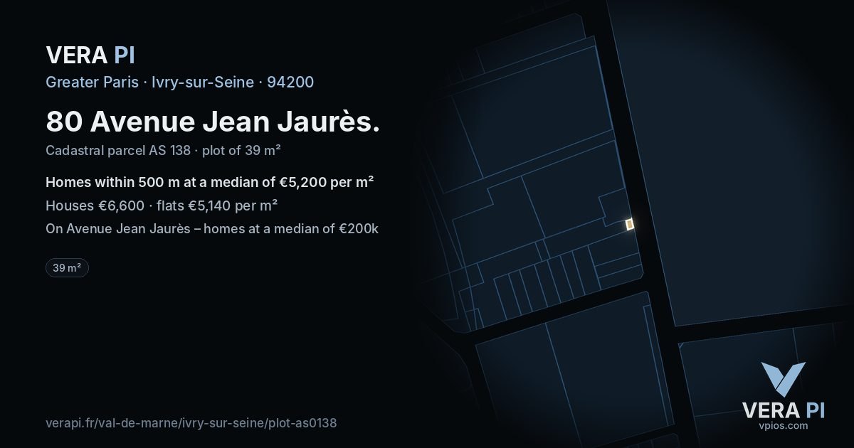 80 Avenue Jean Jaurès, Ivry-sur-Seine at night – the plot lit, the parcels around coloured by the prices near them