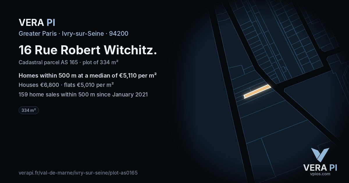 16 Rue Robert Witchitz, Ivry-sur-Seine at night – the plot lit, the parcels around coloured by the prices near them