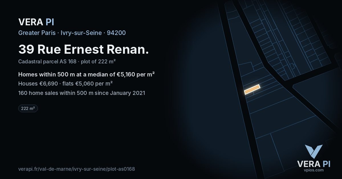 39 Rue Ernest Renan, Ivry-sur-Seine at night – the plot lit, the parcels around coloured by the prices near them