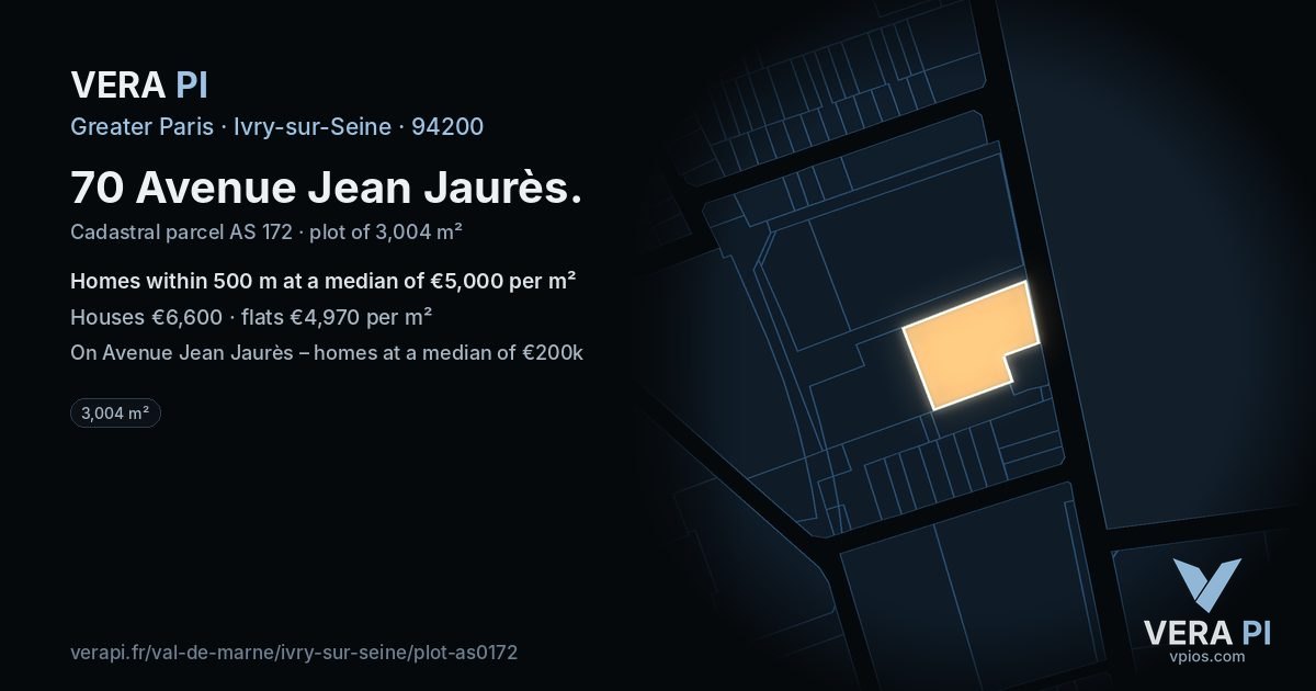 70 Avenue Jean Jaurès, Ivry-sur-Seine at night – the plot lit, the parcels around coloured by the prices near them