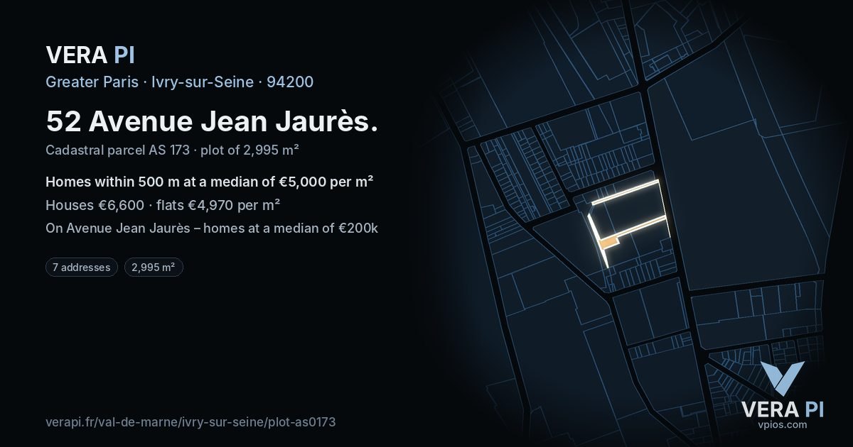 52 Avenue Jean Jaurès, Ivry-sur-Seine at night – the plot lit, the parcels around coloured by the prices near them