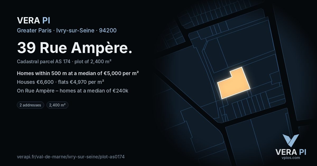 39 Rue Ampère, Ivry-sur-Seine at night – the plot lit, the parcels around coloured by the prices near them