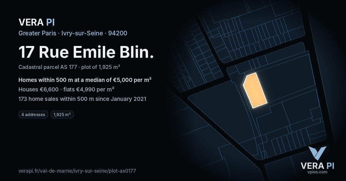 17 Rue Emile Blin, Ivry-sur-Seine at night – the plot lit, the parcels around coloured by the prices near them