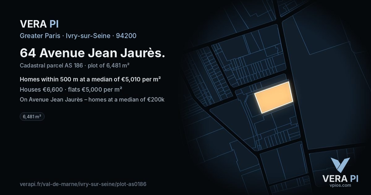 64 Avenue Jean Jaurès, Ivry-sur-Seine at night – the plot lit, the parcels around coloured by the prices near them