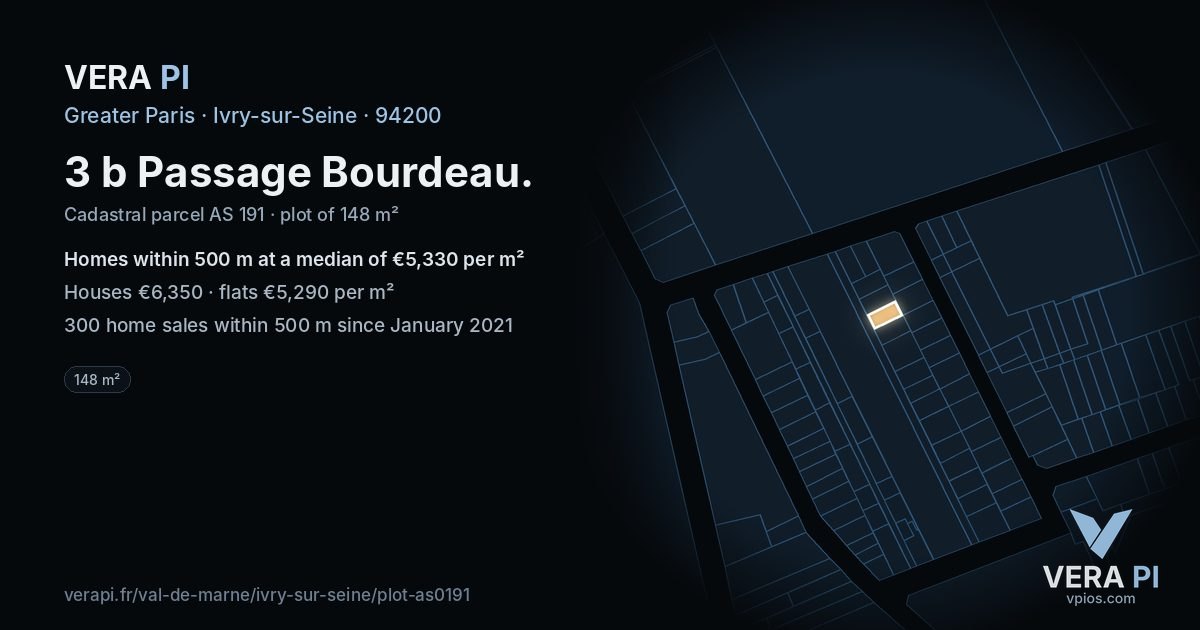 3 b Passage Bourdeau, Ivry-sur-Seine at night – the plot lit, the parcels around coloured by the prices near them