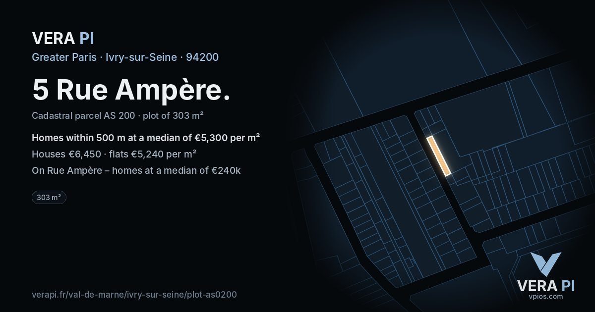 5 Rue Ampère, Ivry-sur-Seine at night – the plot lit, the parcels around coloured by the prices near them