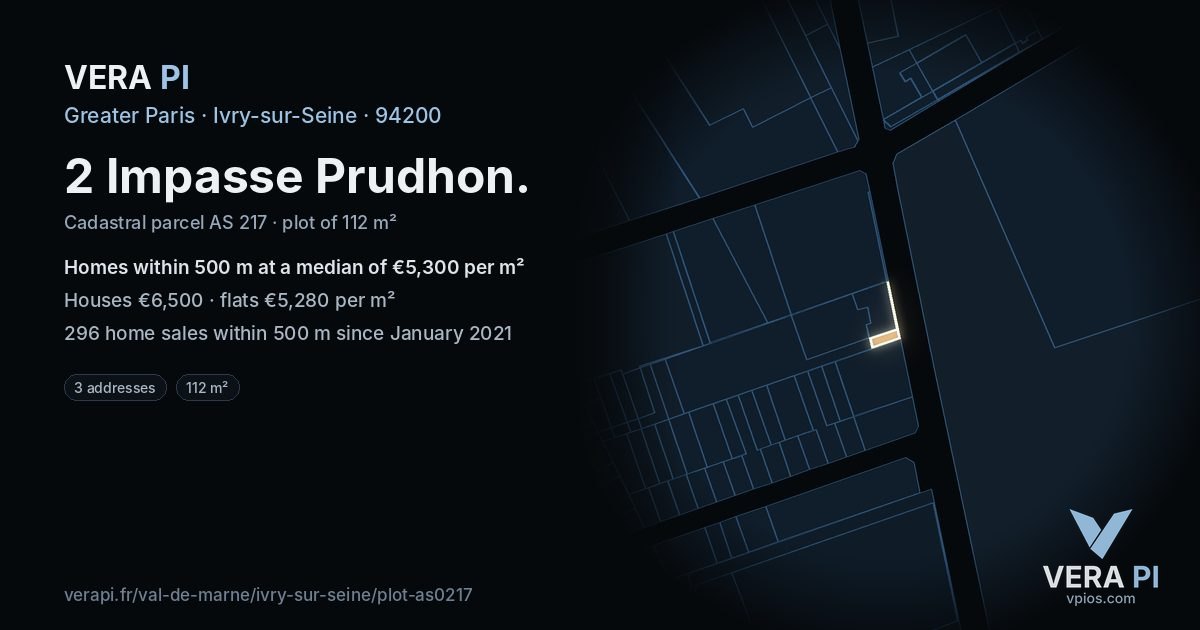 2 Impasse Prudhon, Ivry-sur-Seine at night – the plot lit, the parcels around coloured by the prices near them