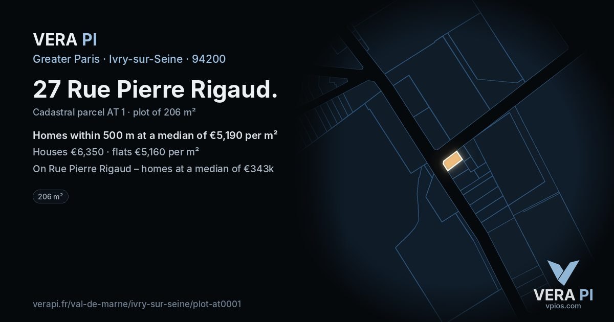 27 Rue Pierre Rigaud, Ivry-sur-Seine at night – the plot lit, the parcels around coloured by the prices near them