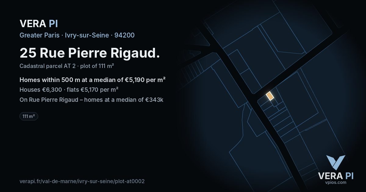25 Rue Pierre Rigaud, Ivry-sur-Seine at night – the plot lit, the parcels around coloured by the prices near them